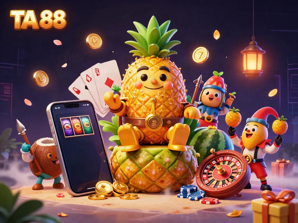 Engage with TA 88 as the golden pineapple king rules the beach casino, amidst winning spins and vibrant colors.
