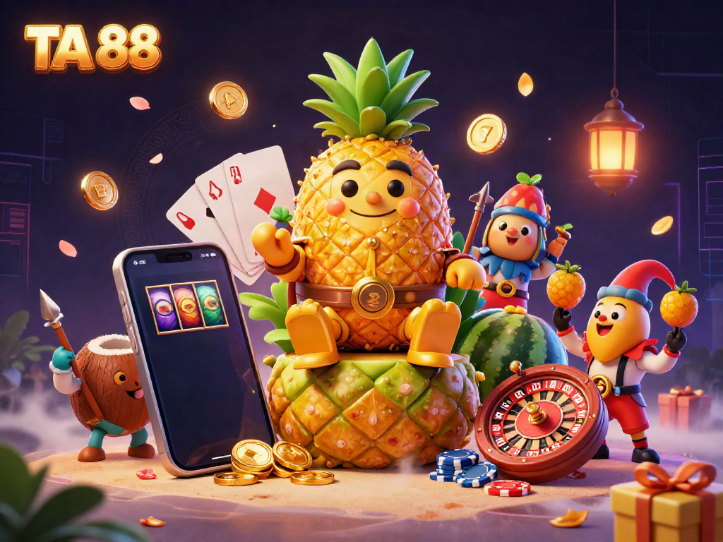 Engage with TA 88 as the golden pineapple king rules the beach casino, amidst winning spins and vibrant colors.
