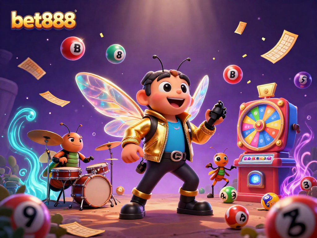 Join the excitement with bet888! Experience vibrant colors and dynamic gambling energy in this casino-themed illustration.