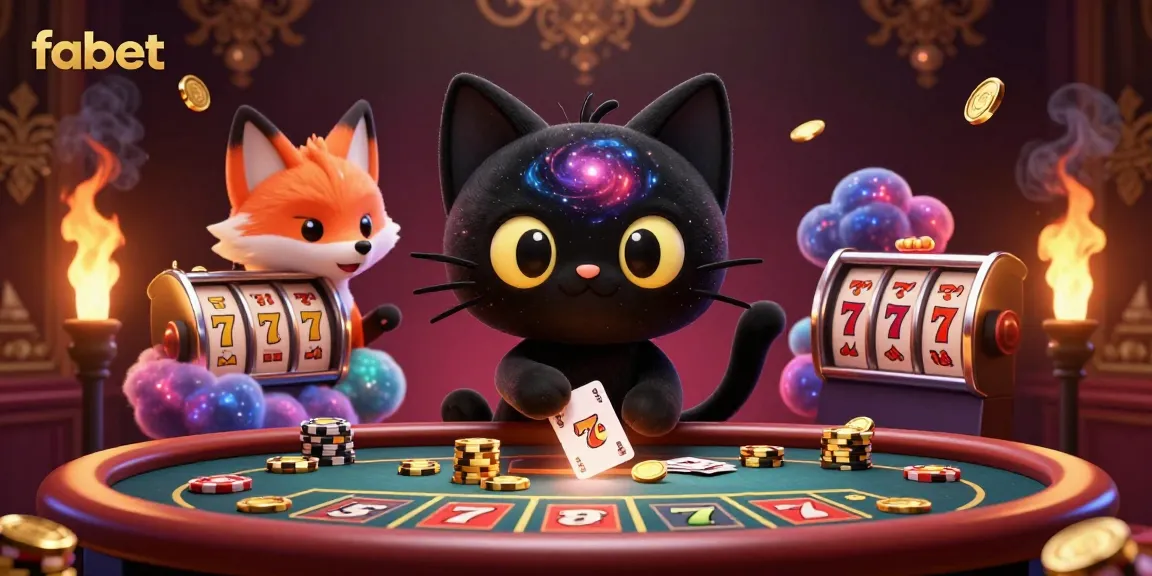 Experience thrilling gameplay with fabet's cosmic casino scene featuring a black hole cat and colorful companions.