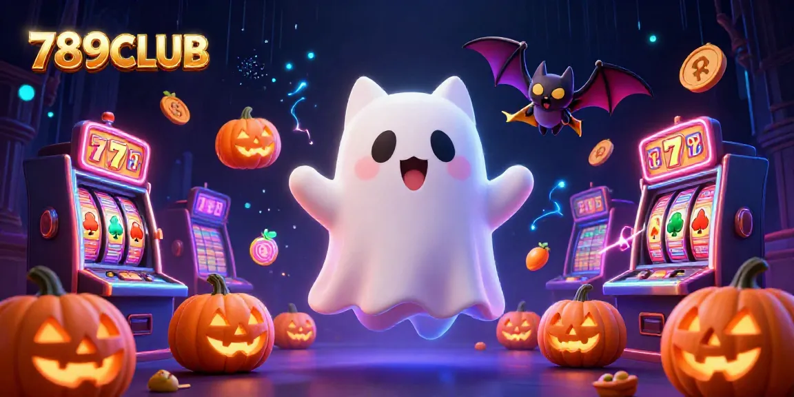 Engage in thrilling gameplay at 789CLUB with our friendly ghost cat in a haunted casino setting.