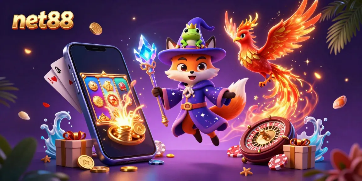 Experience thrilling gaming with net88 featuring a mystical wizard fox and engaging casino elements.