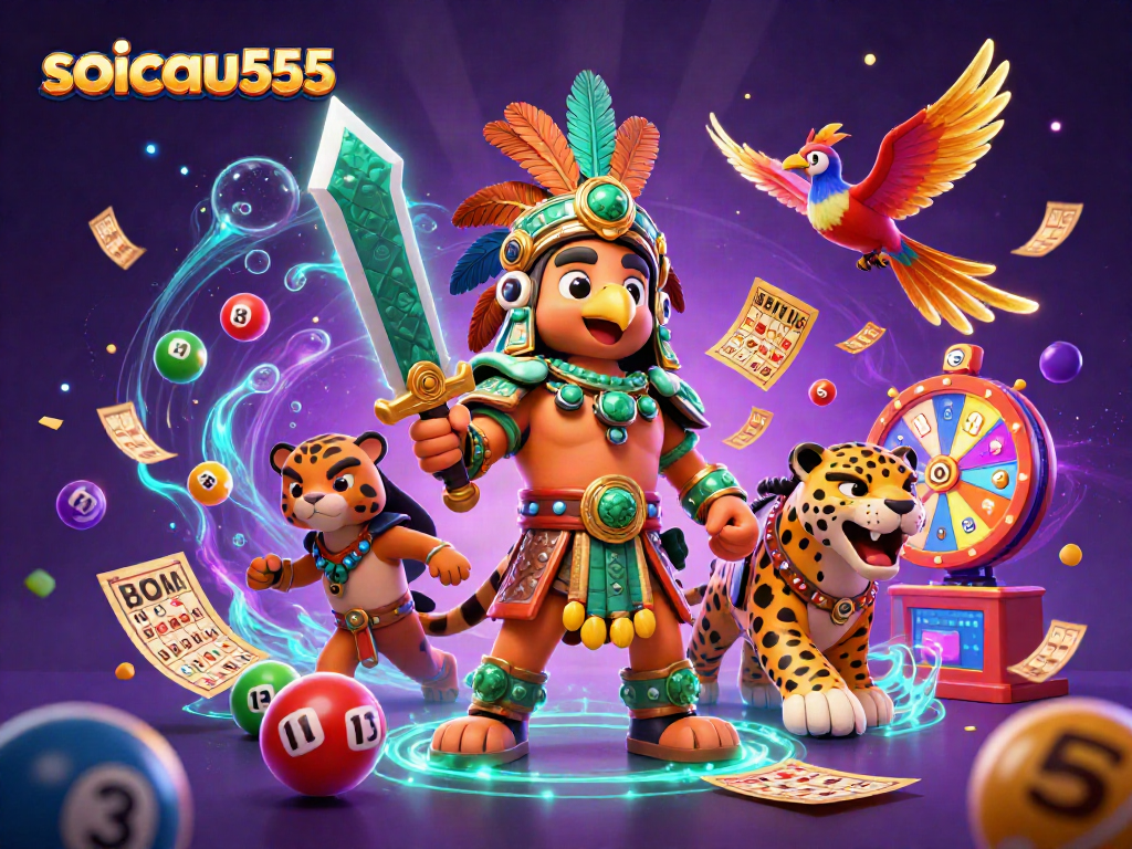 Engaging scene from soicau555 showcases lottery excitement with vibrant games, warriors, and dynamic elements.